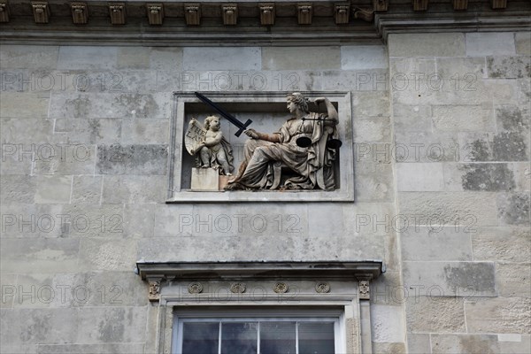 ENGLAND, East Sussex, Lewes, "High Street, Crown Court Building, details of carving."