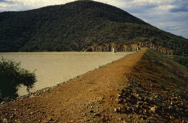 Botswana, Nywane Dam, Dam wall and high water level.