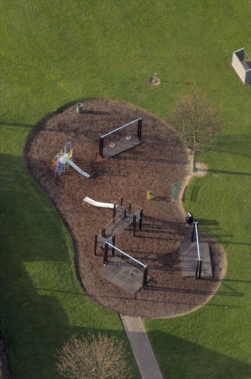 Scotland, Stirling, Aerial view of childrens play area in public park.