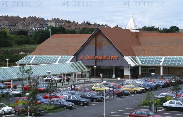 England, East Sussex, Portslade, J Sainsbury out of town supermarket and car park.