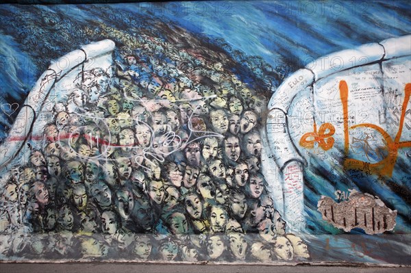 Germany, Berlin, BErlin Wall, East Side Gallery of sections with grafitti.