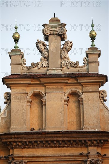 Poland, Krakow, Detail of te Cloth Hall in the Rynek Glowny market square.