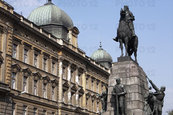 Poland, Krakow, Grunwald Monument by Marian Konieczny, original by Antoni Wiwulski was destroyed in WWII, on Matejko Square. Equestrian figure of King Wladyslaw Jagiello with the standing figure of Lithuanian Prince Witold at the front