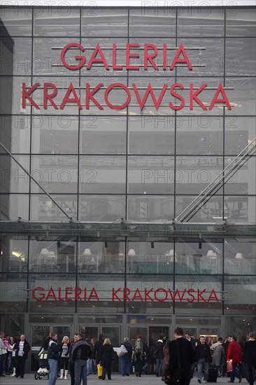 Poland, Krakow, glass fronted entrance to Galeria Krakowska shopping complex.
