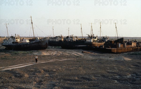 Uzbekistan, Karakalpakstan, Muinak, Aral Sea.  Ships cemetery on city outskirts formally on sea shore now fifty kilometres away.