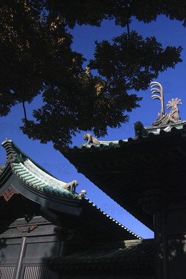 Japan, Tokyo, Kanda - Yushima Seido Confucian Shrine, details of the roof of surrounding wall, distinctive black color and roof lion and dragon guardians
January 10, 2010
c Jon Burbank