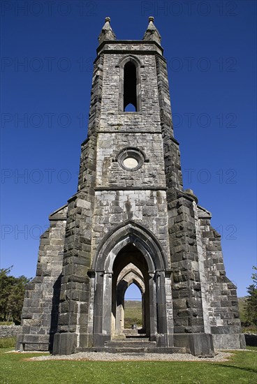 IRELAND, County Donegal, Poisoned Glen, Ruined Church of Ireland building built by landlord in the 1830s for his workers.