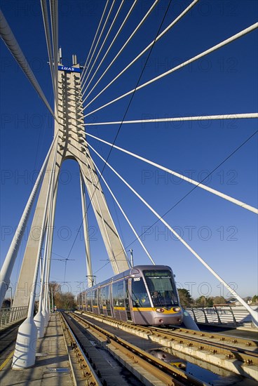 IRELAND, County Dublin, Dublin City, Luas tram on Dundrum bridge, Dublins light rail tram system.