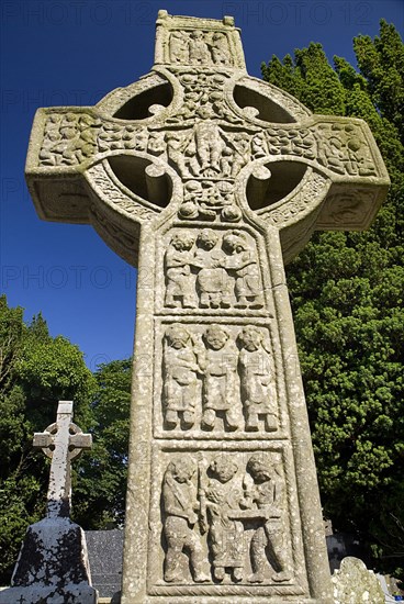 IRELAND, County Louth, Monasterboice Monastic Site, St Muiredachs Cross, the west face has New Testament scenes carved on it.