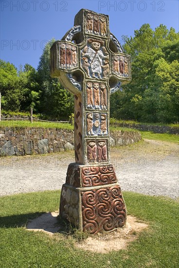 IRELAND, County Wexford, Irish National Heritage Park, Celtic cross as it might have looked after construction.