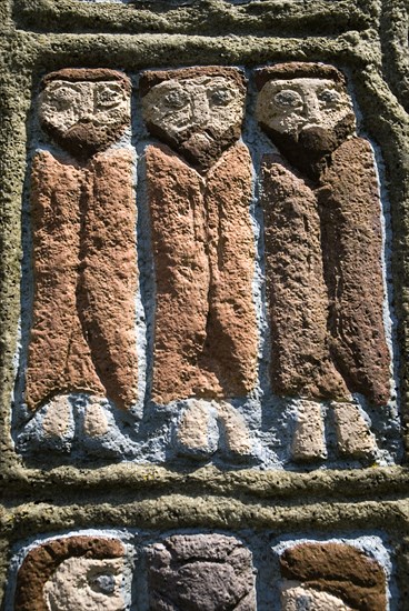 IRELAND, County Wexford, Irish National Heritage Park, Celtic cross  Detail of some of the carving.