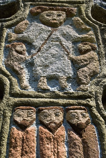 IRELAND, County Wexford, Irish National Heritage Park, Celtic cross  Detail of some of the carving.