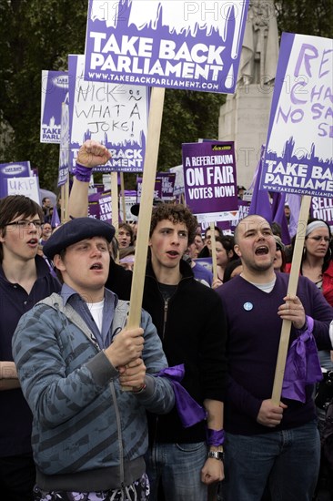 England, London, Westminster, College Green, Take Back Parliament protesters.