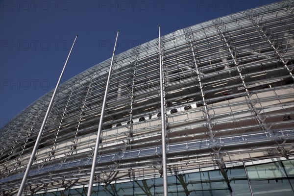 Ireland, County Dublin, Dublin City, Ballsbridge, Lansdowne Road, Aviva 50000 capacity all seater Football Stadium designed by Populus and Scott Tallon Walker. A concrete and steel structure with polycarbonate self cleaing glass exterior built at a cost of 41 million Euros. Home to the national Rugby and Soccer teams, aslo used as a concert venue.