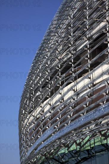 Ireland, County Dublin, Dublin City, Ballsbridge, Lansdowne Road, Aviva 50000 capacity all seater Football Stadium designed by Populus and Scott Tallon Walker. A concrete and steel structure with polycarbonate self cleaing glass exterior built at a cost of 41 million Euros. Home to the national Rugby and Soccer teams, aslo used as a concert venue.