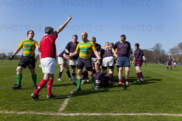 England, West Sussex, Shoreham-by-Sea, Rugby Teams playing on Victoria Park playing fields.