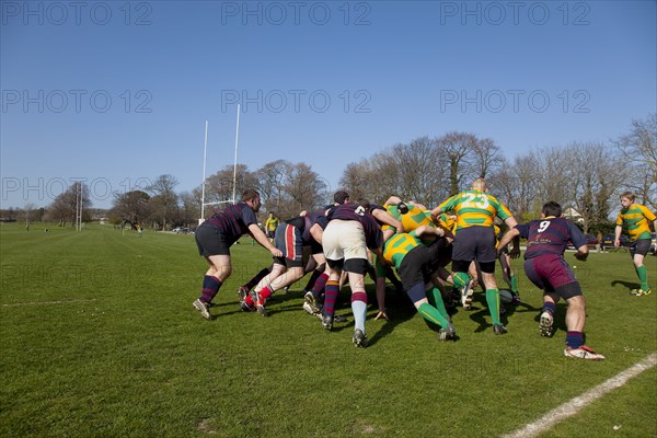 England, West Sussex, Shoreham-by-Sea, Rugby Teams playing on Victoria Park playing fields.