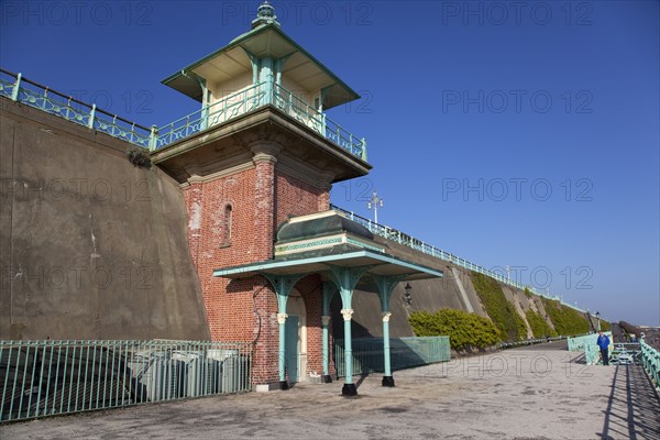 England, East Sussex, Brighton, Kemptown, Elevator between Marine Parade and the lower esplanade of AMdeira Drive. Lift exits into the Concorde 2 nightclub and music venue.