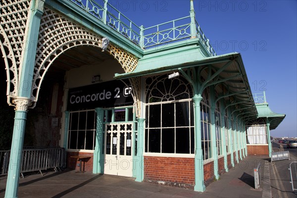 England, East Sussex, Brighton, Kemptown, Elevator between Marine Parade and the lower esplanade of AMdeira Drive. Lift exits into the Concorde 2 nightclub and music venue.