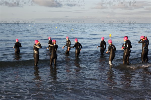 England, West Sussex, Goring-by-Sea, Worthing Triathlon 2009, women at start of swim section.