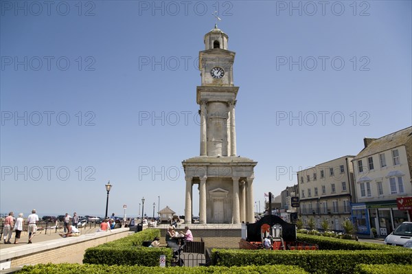 England, Kent, Whitstable, Clock Tower and promenade.