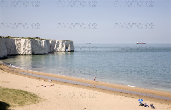 England, Kent, Margate Kings Gate chalk headland, arch and beach.