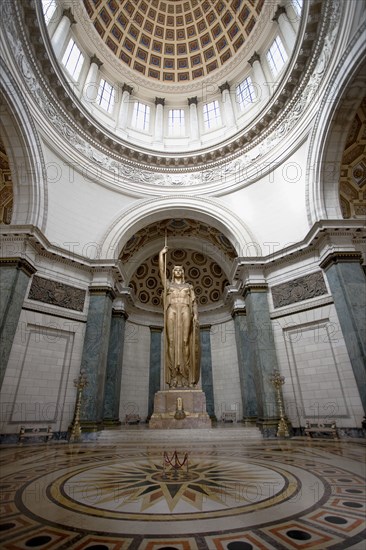 Cuba, Havana, Centro Habana, Salon de Los Pasos Perdilos bronze Statue of the Republic under National Capitol buildings cupola.