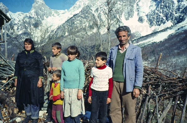 Albania, Alps, Rrogam, Albanian family in Rrogam village.