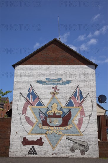 Ireland, North, Belfast, Donegall Pass, Loyalist poltical mural on a gable wall commemorating Reverend Robert Bradford.