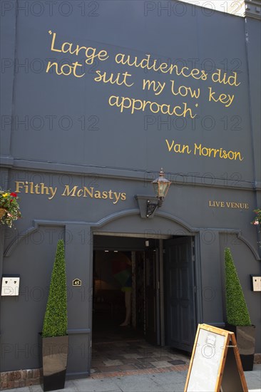 Ireland, North, Belfast, Dublin Road, Filthy Mc Nastys Liquor Saloon entrance.