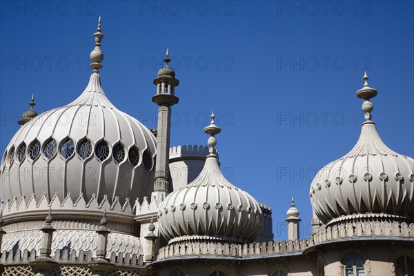 England, East Sussex, Brighton, The Royal Pavilion, 19th century retreat for the then Prince Regent, Designed by John Nash in a Indo Sarascenic style.