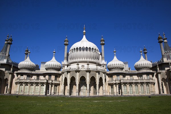 England, East Sussex, Brighton, The Royal Pavilion, 19th century retreat for the then Prince Regent, Designed by John Nash in a Indo Sarascenic style.