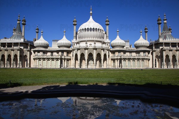 England, East Sussex, Brighton, The Royal Pavilion, 19th century retreat for the then Prince Regent, Designed by John Nash in a Indo Sarascenic style.