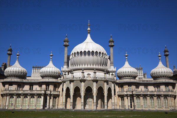 England, East Sussex, Brighton, The Royal Pavilion, 19th century retreat for the then Prince Regent, Designed by John Nash in a Indo Sarascenic style.