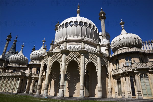 England, East Sussex, Brighton, The Royal Pavilion, 19th century retreat for the then Prince Regent, Designed by John Nash in a Indo Sarascenic style.