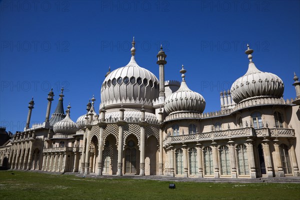 England, East Sussex, Brighton, The Royal Pavilion, 19th century retreat for the then Prince Regent, Designed by John Nash in a Indo Sarascenic style.