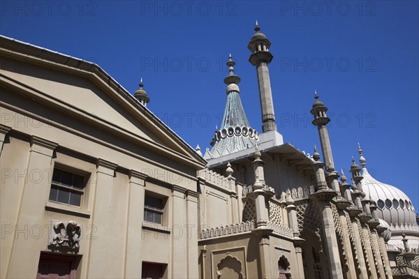 England, East Sussex, Brighton, The Royal Pavilion, 19th century retreat for the then Prince Regent, Designed by John Nash in a Indo Sarascenic style.