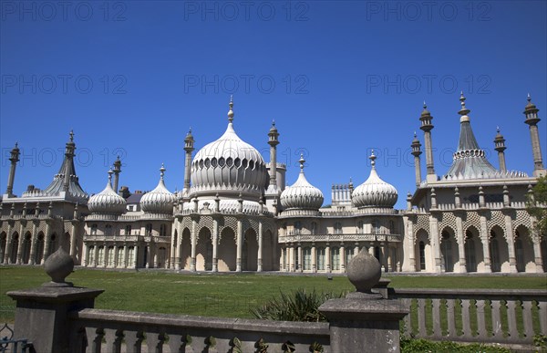 England, East Sussex, Brighton, The Royal Pavilion, 19th century retreat for the then Prince Regent, Designed by John Nash in a Indo Sarascenic style.