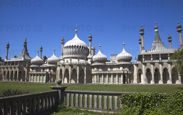 England, East Sussex, Brighton, The Royal Pavilion, 19th century retreat for the then Prince Regent, Designed by John Nash in a Indo Sarascenic style.