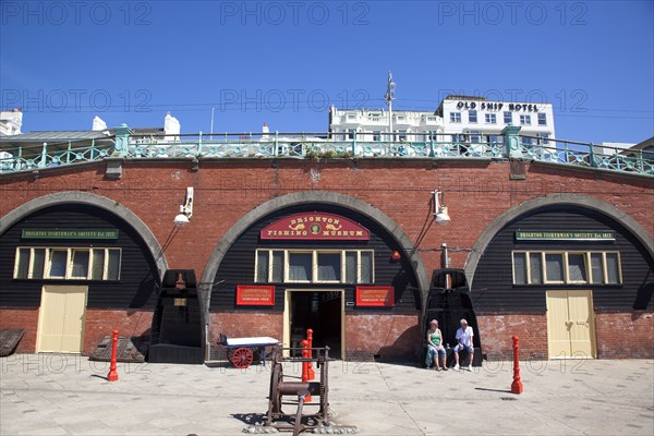 England, East Sussex, Brighton, Exterior of the fishing museum and art galleries under promenade arches.