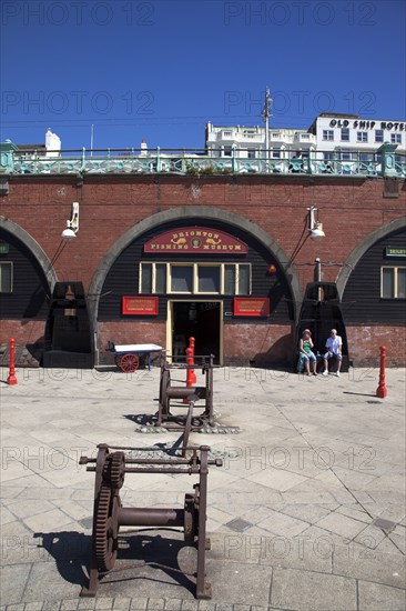 England, East Sussex, Brighton, Exterior of the fishing museum and art galleries under promenade arches.