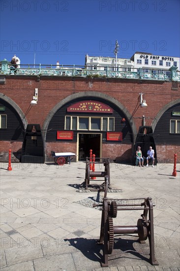 England, East Sussex, Brighton, Exterior of the fishing museum and art galleries under promenade arches.