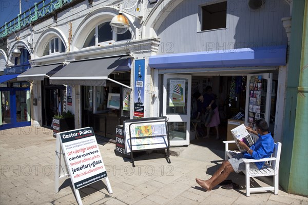 England, East Sussex, Brighton, Exterior of the Castor And Pollux art gallery and shop in the promenade arches.
