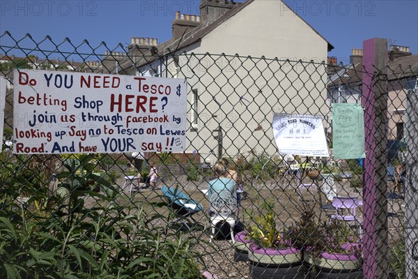 England, East Sussex, Brighton, Lewes Road, former petrol station converted into urban park by local residents.