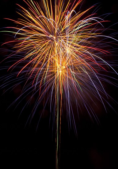 Colourful display of Pyrotechnics Shoreham Beach West Sussex England. England English UK United Kingdom GB Great Britain British Europe European Festival Festivals Guy Fawkes November Firework Display Fireworks Pyrotechnic Pyrotechnics Pyrotechnical Color Colour Coloured Colored Colourful Colorful Pattern Sky Black Purple Orange