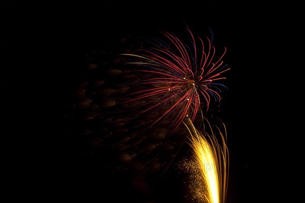 Colourful display of Pyrotechnics. England English UK United Kingdom GB Great Britain British Europe European Festival Festivals Guy Fawkes November Firework Display Fireworks Pyrotechnic Pyrotechnics Pyrotechnical Color Colour Coloured Colored Colourful Colorful Pattern