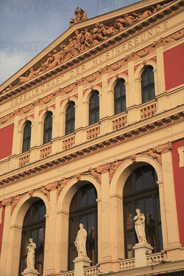 Vienna, Austria. Musikverein Concert Hall home of the Vienna Philharmonic orchestra. Austria Austrian Vienna Wien Viennese Republic Austro-Bavarian Wean Europe European City Capital Travel Destination Architecture Exterior Facade Musikverein Concert Hall Hall Philharmonic Orchestra Destination Destinations Osterreich Performance Viena Western Europe