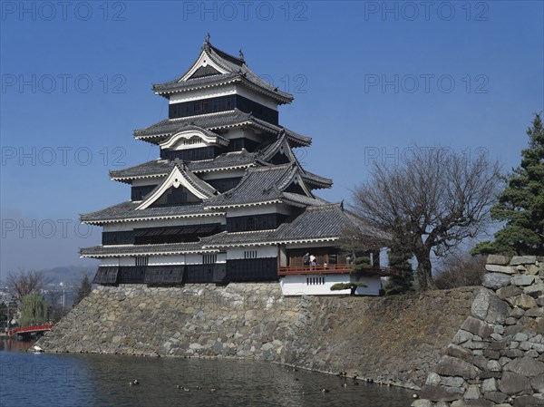 Chubu Province, Honshu, Japan. Matsumoto-Jo Castle. Japan Japanese Nippon Nihon Asia Asian Honshu Chubu Province Matsumoto Castle Architecture Building Traditional Historic Historical 5 Five Story Stories Blue Castillo Castello Classic Classical Destination Destinations History Historic Older Storey