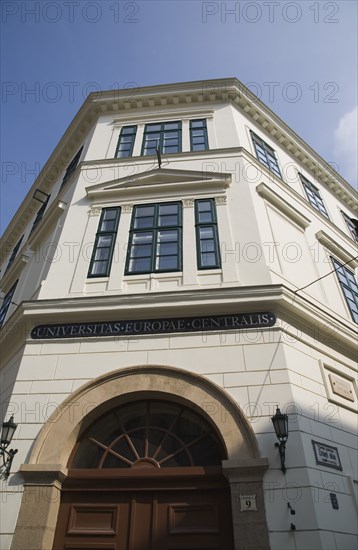 Budapest, Pest County, Hungary. Buda renovated University facade in Central European University or CEU a US and Hungarian licensed and accredited university founded in Budapest in 1991 concentrating on the social sciences and humanities. Hungary Hungarian Europe European East Eastern Buda Pest Budapest City Architecture Exterior Faceade CEU University Central Restored Renovated Destination Destinations Eastern Europe Learning Lessons Teaching