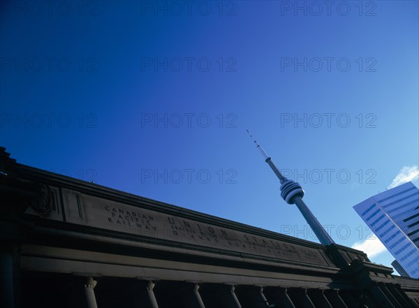 Toronto, Ontario, Canada. Union Station and the CN Tower. Canadian National American Blue Destination Destinations North America Northern